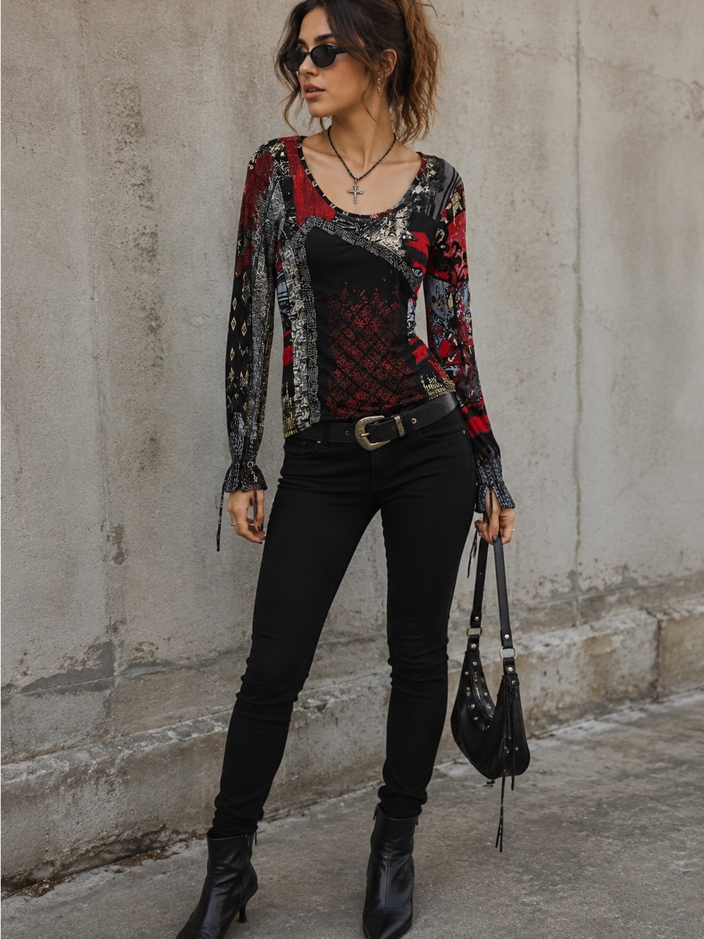Save the Queen Italy Patchwork Artwear Blouse L Red Black Y2K Avant Garde